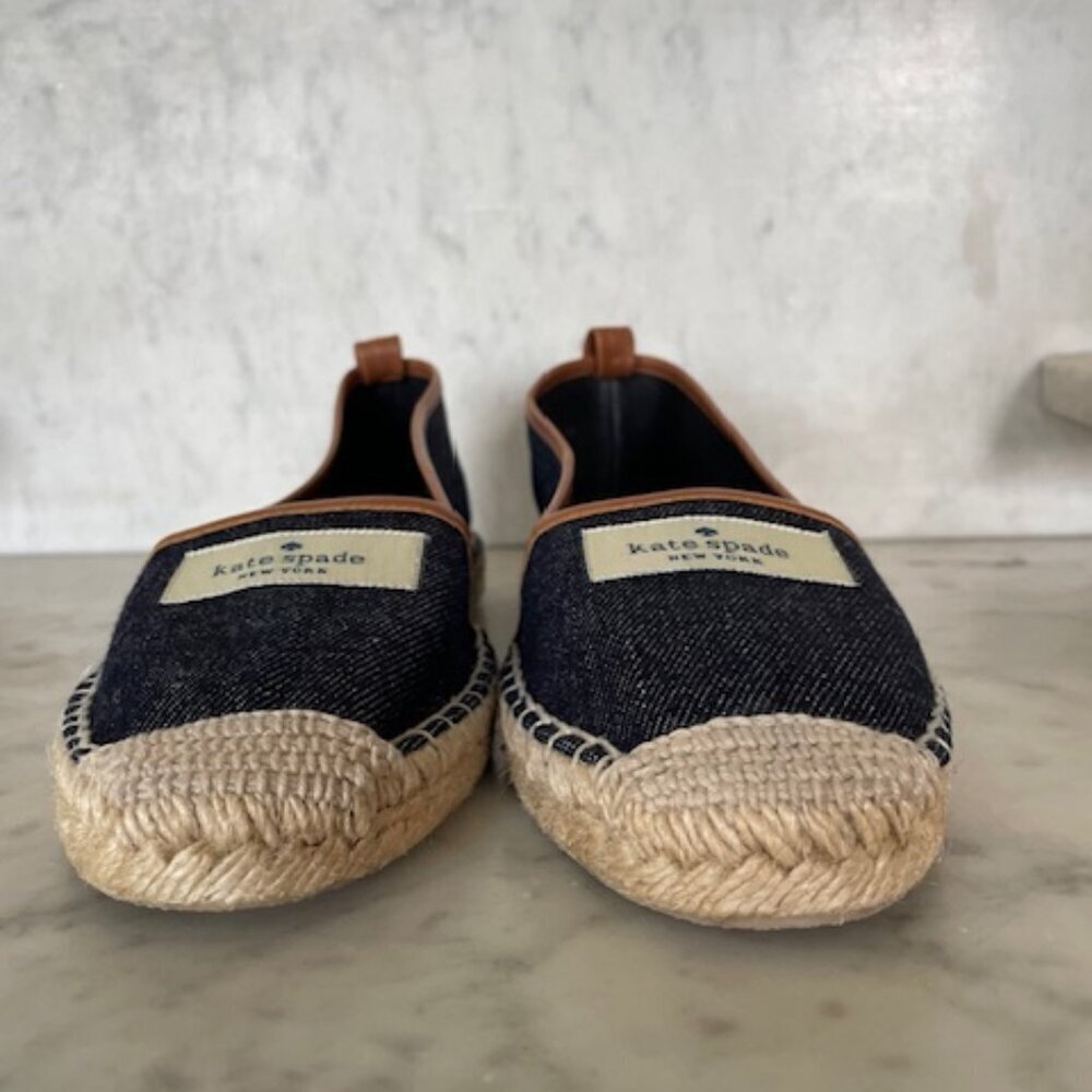 KATE SPADE Lara Denim Jute Leather Tab Espadrille Flat 7 - Picture 7 of 16
